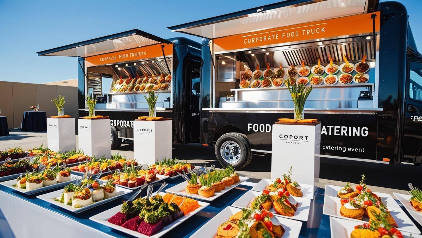 corporate event catering served by 2 food trucks