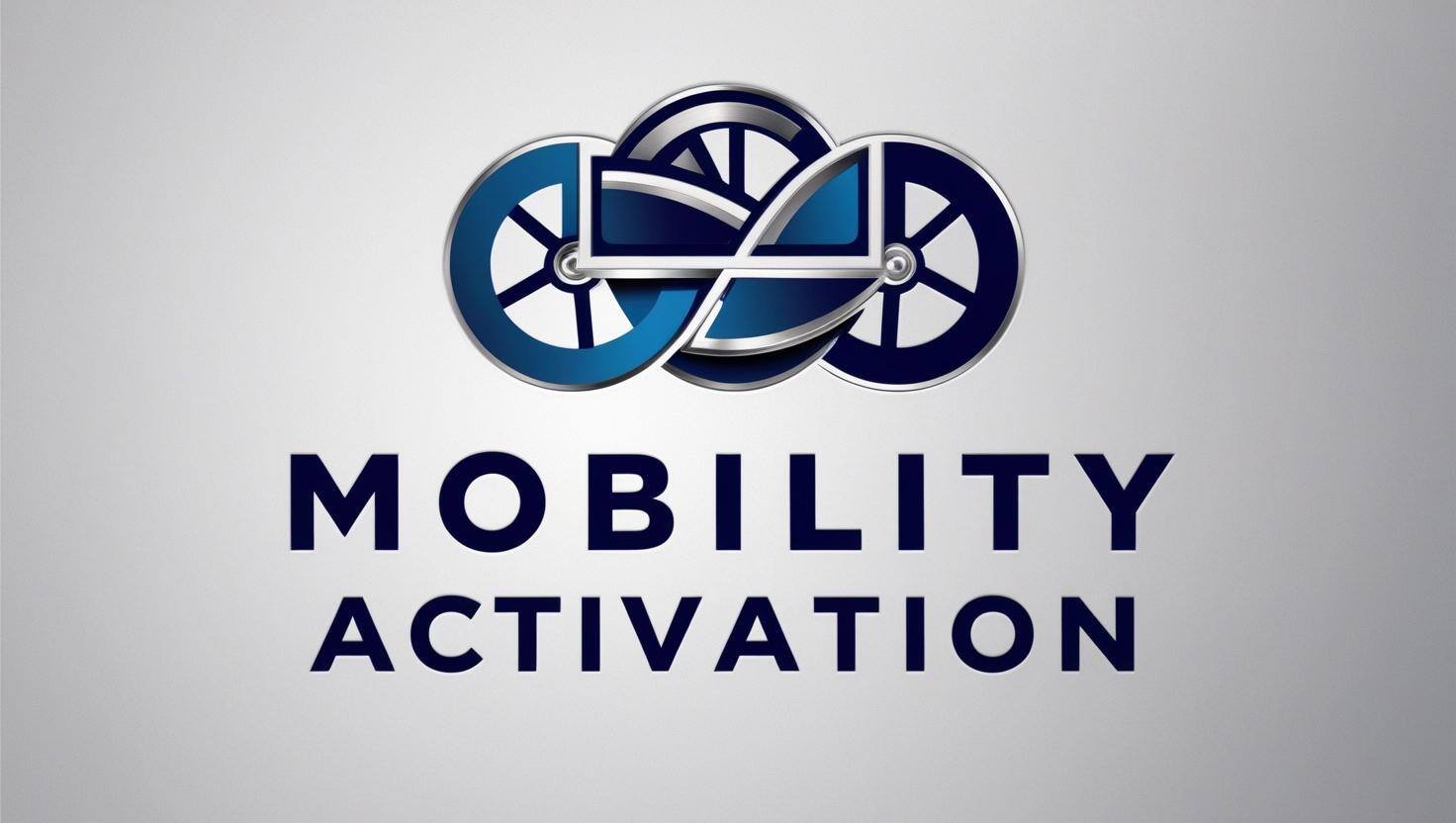 logo of a company called Mobility Activation using wheels as a central element logo of a company called Mobility Activation using wheels as a central element